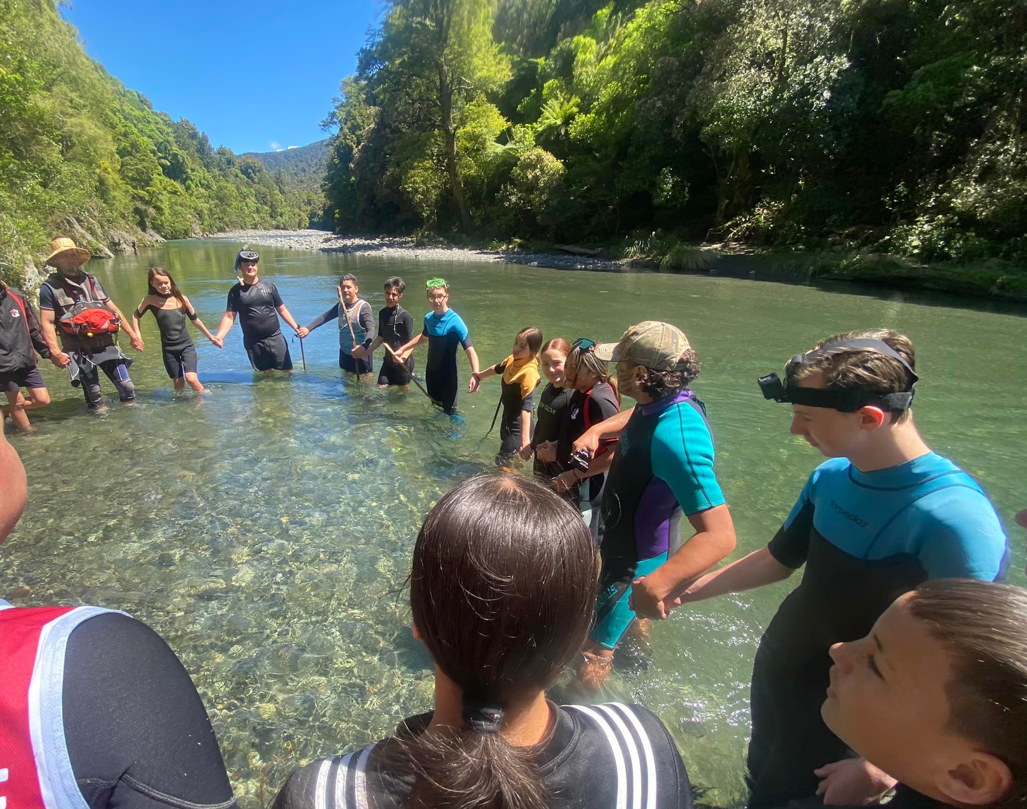 Students exploring the Upper Ruamahanga River