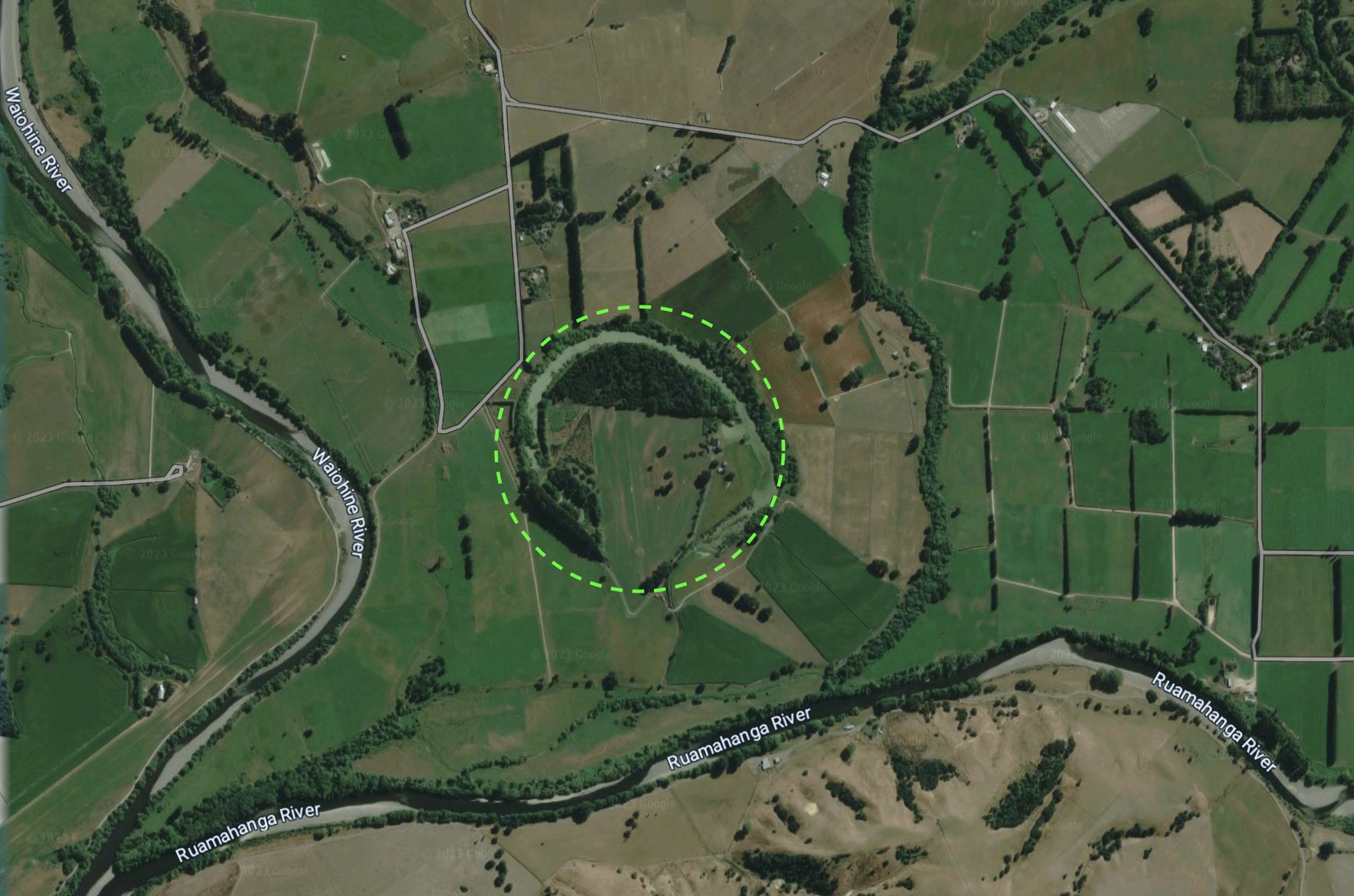 Aerial view of the Taumata Oxbow Lake